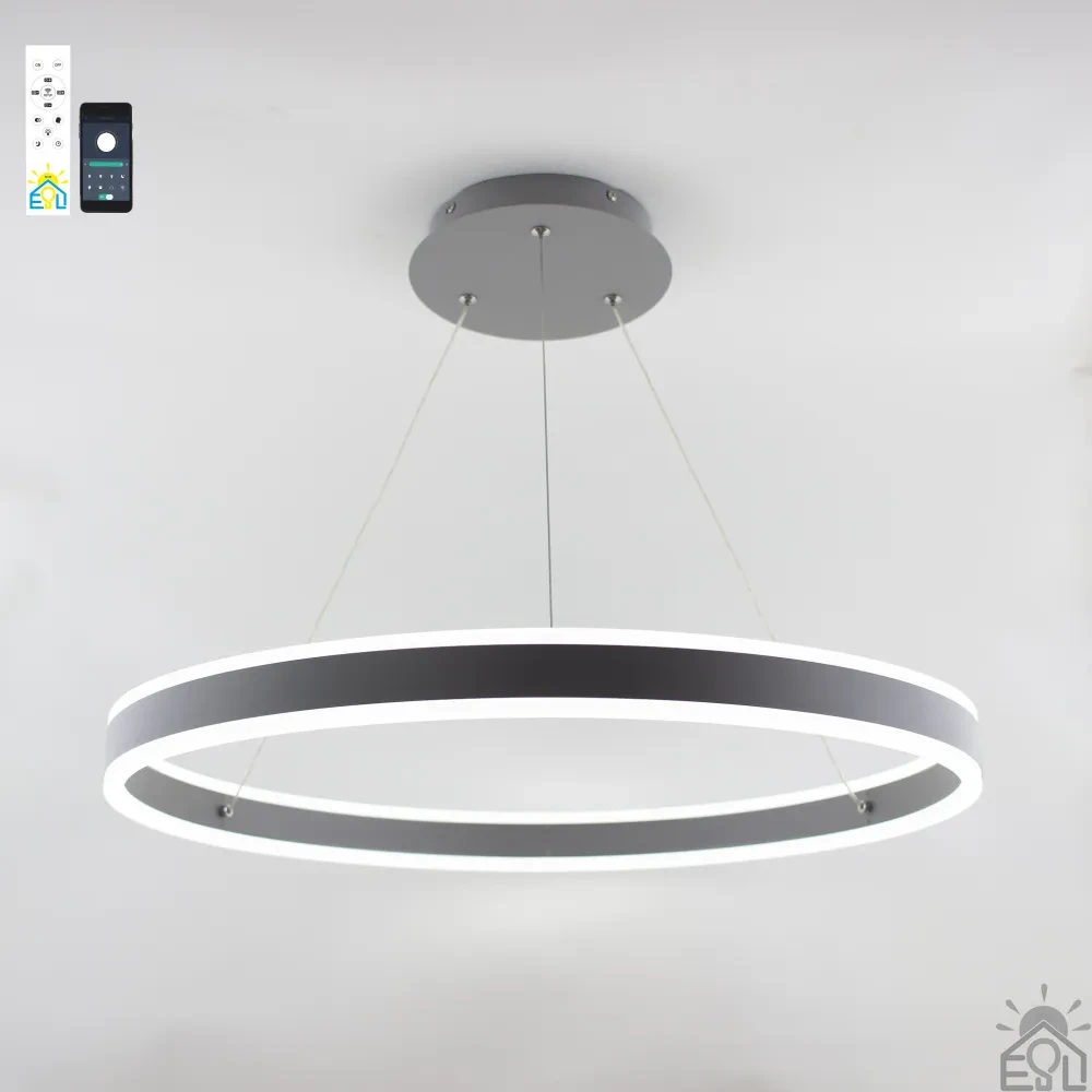 Світлодіодна люстра Esllse STELLA 96W R сiра підвісна з пультом та додатком для смартфону Ø60×120см 220V IP20