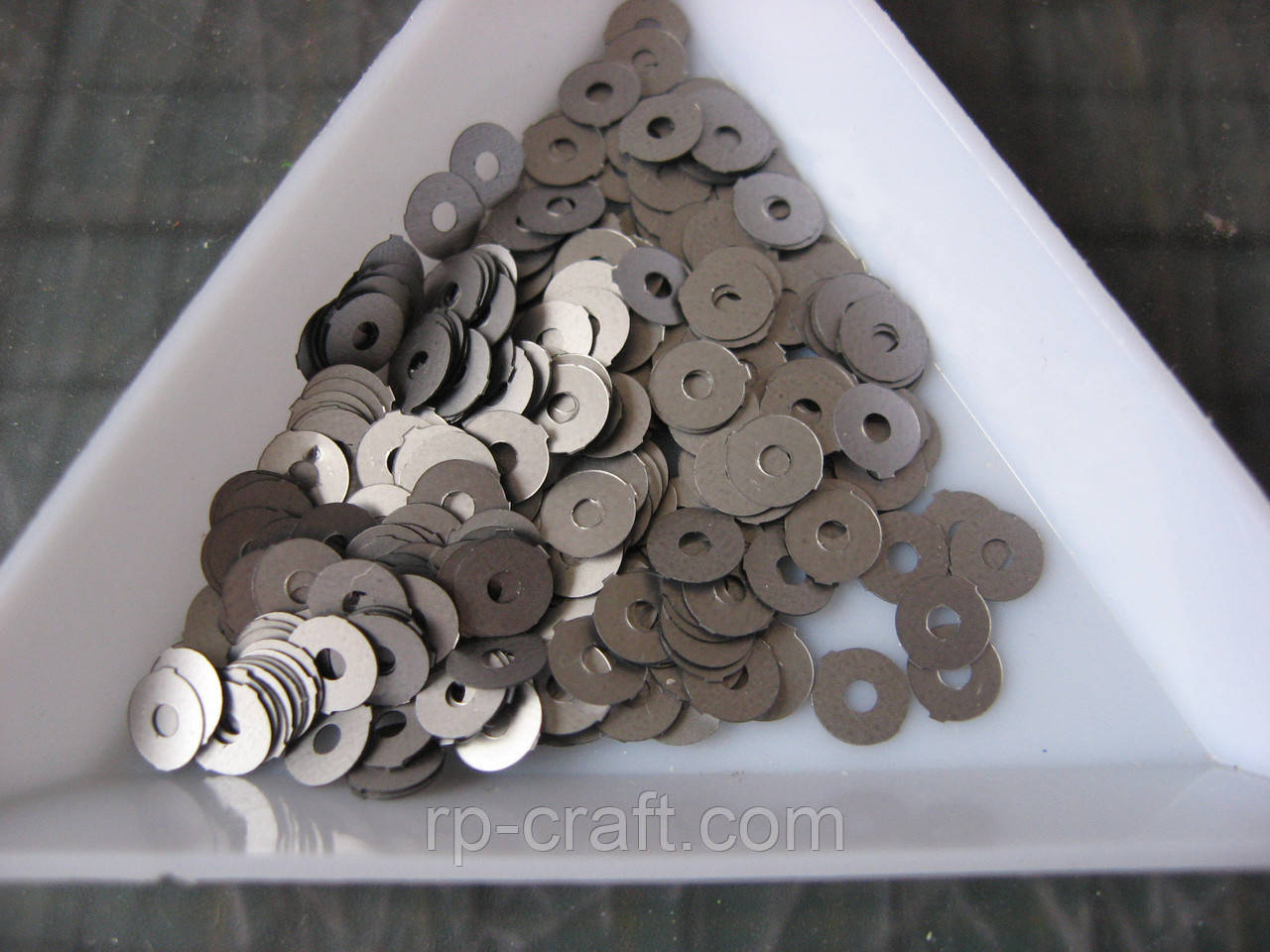 143. Упаковка паєток. Круглі, плоскі, 5 мм, 5 грам, темне срібло, фото 1