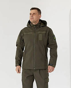 Чоловіча утеплена куртка на флісі з капюшоном, Softshell, колір олива