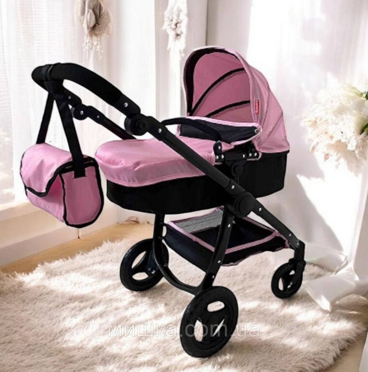 Коляска для ляльки з сумкою 9696 Carrello рожева, max висота ручки 80 см, фото 1
