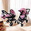 Коляска для ляльки з сумкою 9696 Carrello рожева, max висота ручки 80 см, фото 3