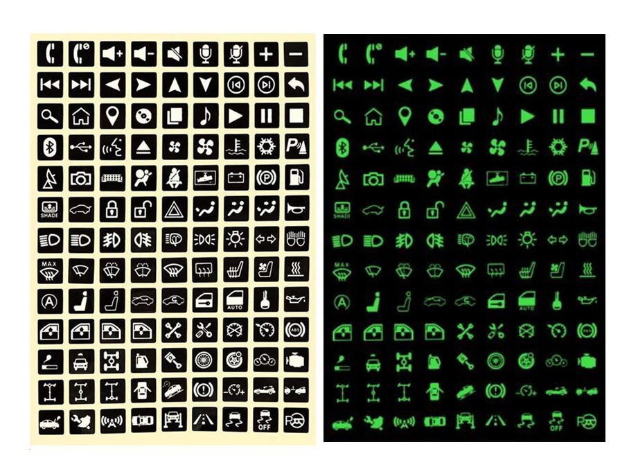 Стікери флуоресцентні що світяться наклейки на кнопки автомобіля Car Button Stickers 117 штук на блістері, фото 1