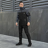 Костюм чоловічий soft shell демісезонний на флісі куртка штани зимовий комплект Static чорно-сірий