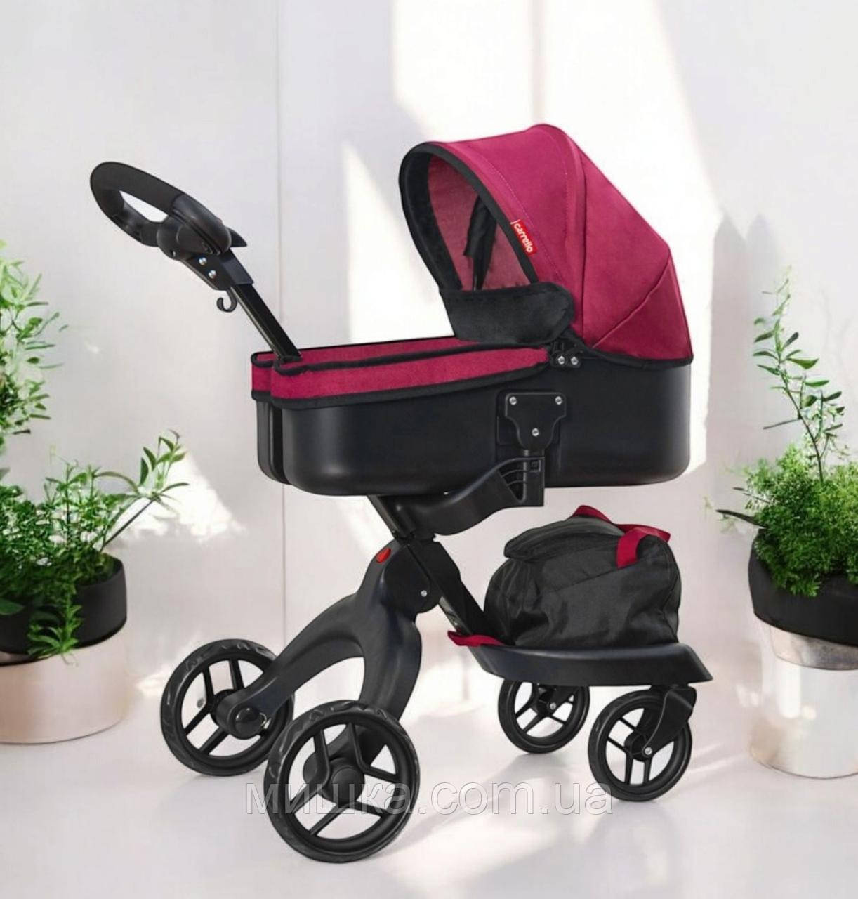 Коляска класична для ляльки з сумкою Carrello 9631, металева, висота ручки - 75 см, бордова, фото 1