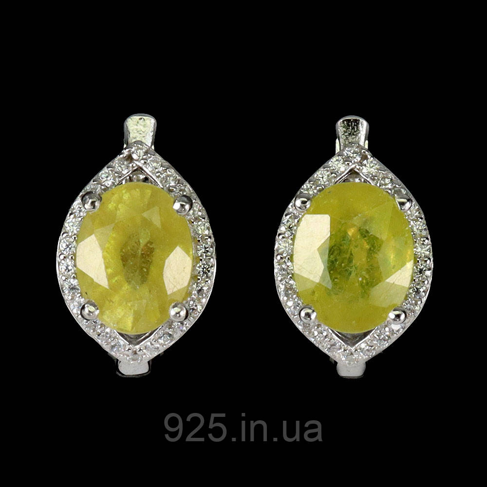 Сережки. Натуральний сапфір жовтий. Срібло 925.