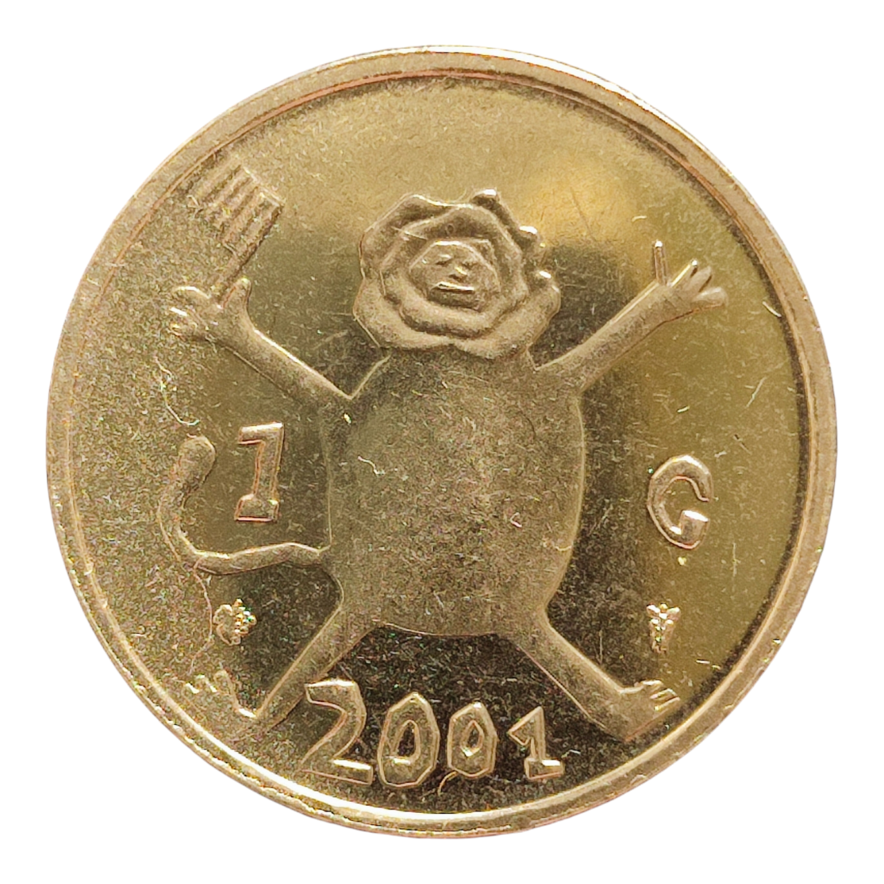 Нідерланди 1 гульден, 2001 Останній гульден, дитячий малюнок - лев з прапором в руках