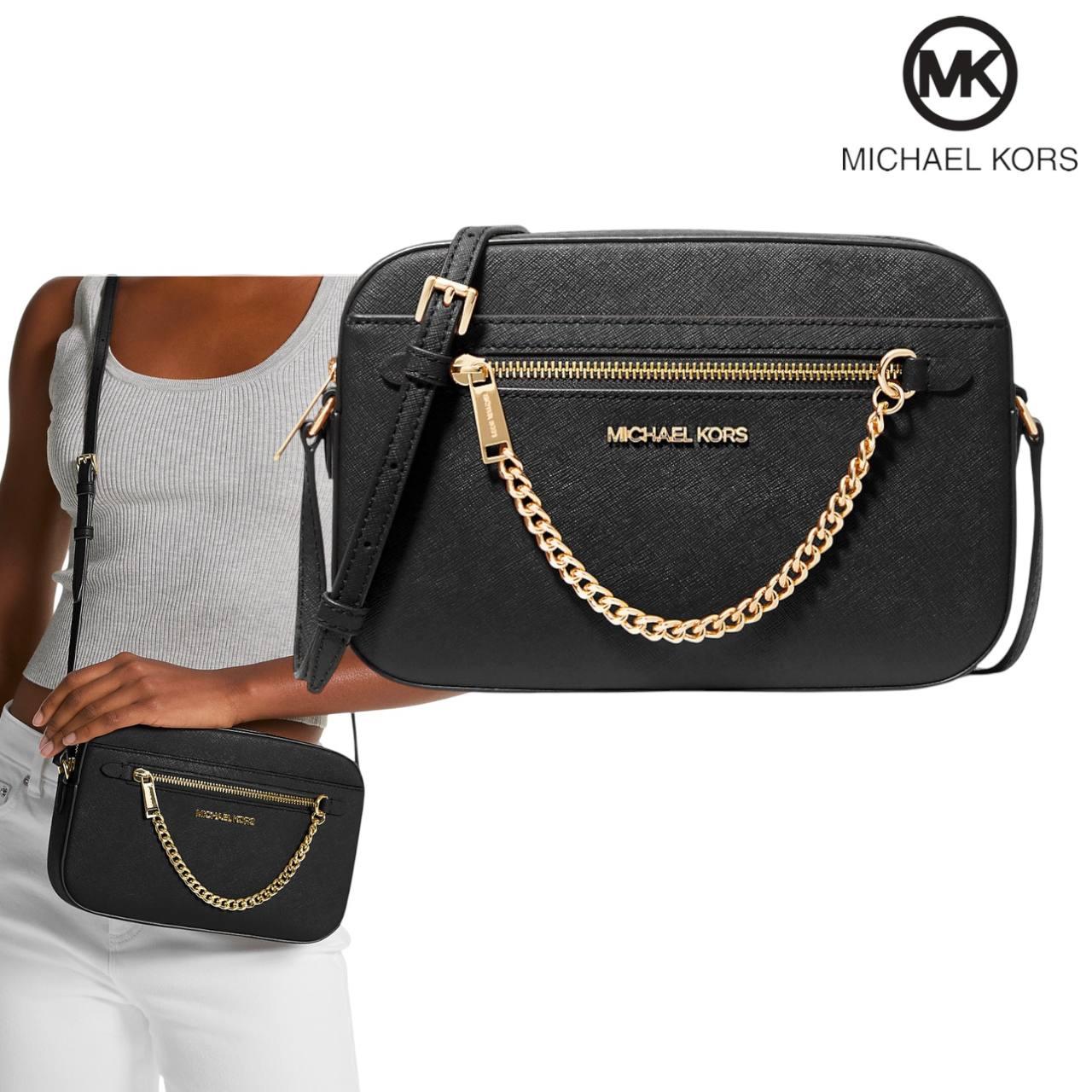 Жіноча сумка Michael Kors Jet Set Large Logo Crossbody Bag (чорний/золото) ОРИГІНАЛ