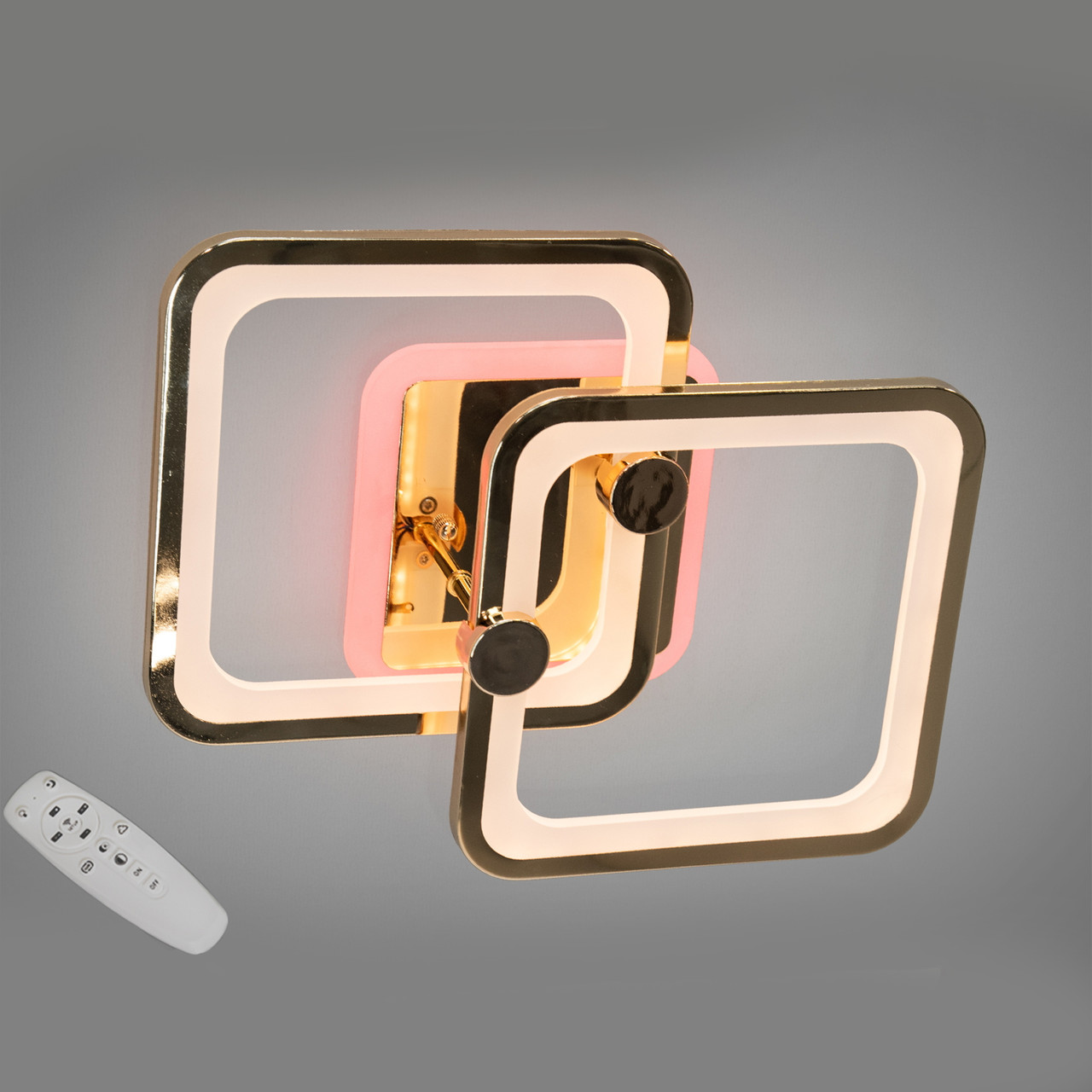 Золота Led-люстра з пультом на 2 квадрати, освітлення до 10 м² (8208/2G LED 3color dimmer), фото 1