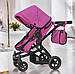 Коляска для ляльки з сумкою 9651 Carrello малинова, max висота перекидної ручки 65 см, фото 2
