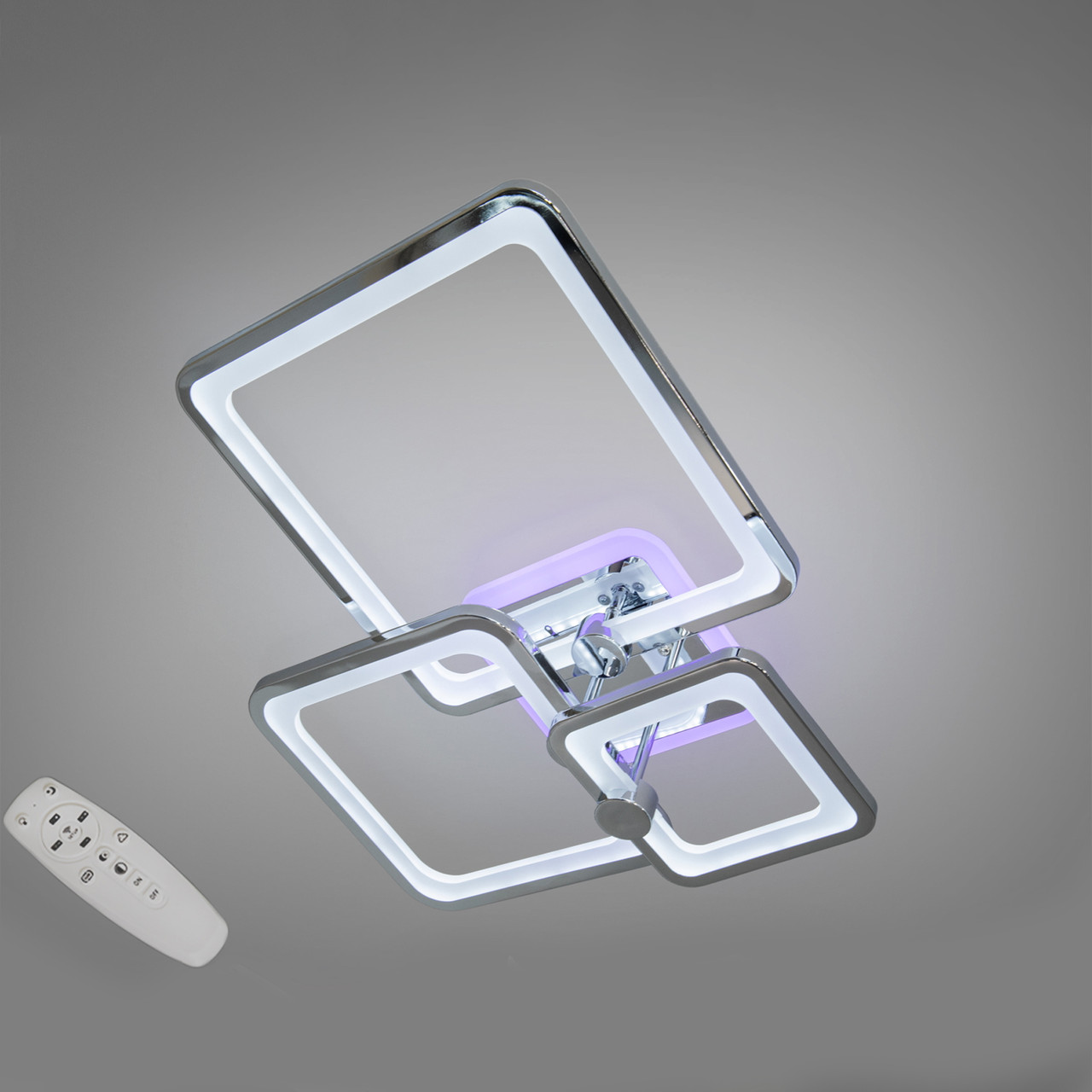 Хромована Led-люстра з пультом на 3 квадрати, 70 Вт до 15 м² (8208/3HR LED 3color dimmer), фото 1