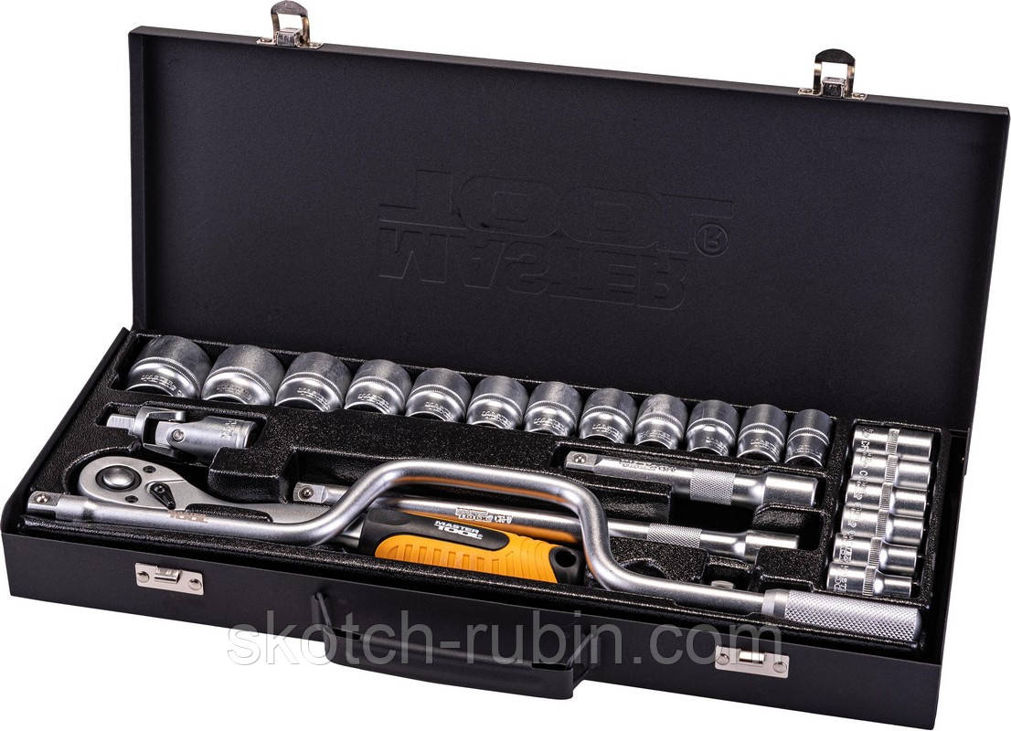 Набір інструментів MASTERTOOL PROFI 1⁄2" 24 шт 10-32 мм гнутий вороток CrV50BV30 металевий кейс 78-4125