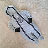 Демісезонний комбінезон Левеня для новонароджених, велюровий на махрі, сірий, фото 5