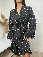 Ніжний шовковий халат з воланами принт сердечко