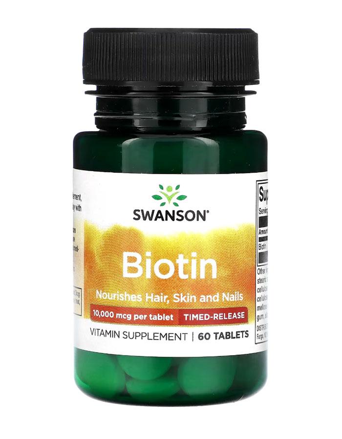 Вітамін В7 Біотин Swanson Biotin сповільнене вивільнення 10000 мкг 60 таб США