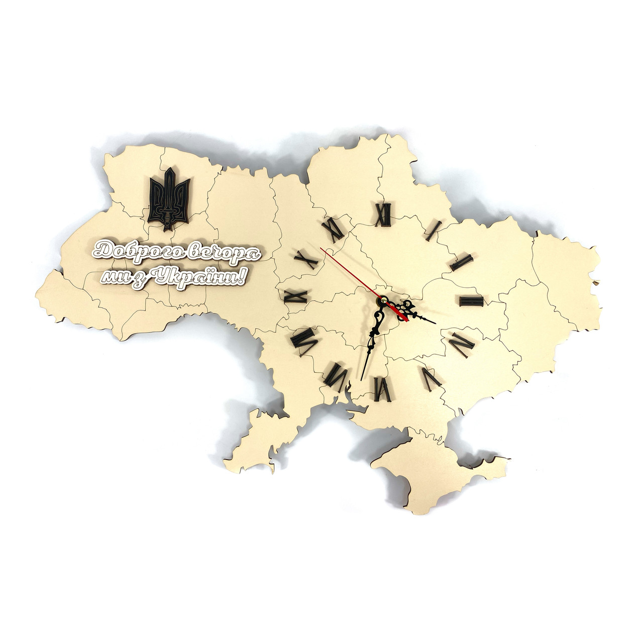 Годинник настінний "Карта України", розмір 59*40 см, настінний годинник з картою України, колір білий