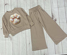 Костюм дитячий двійка антистрес Табо для дівчаток бежевого кольору розміри 116, 122, 128