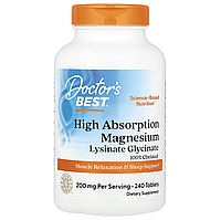 Doctor's Best, 100% хелатний легкозасвоюваний магній з мікроелементами Albion, 100 мг, 240 таблеток