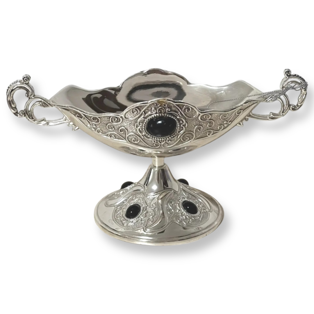 Конфетниця MCA Vizyon з мельхіору з посрібленням з оніксом (невелика потертість), фото 1