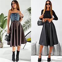 Женские юбки - 1737-аз - Трендовая стильная женская юбка-миди из эко-кожи