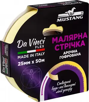 Малярна стрічка Арочна Гофрована MUSTANG DA VINCI FLEX жовта 25мм*50м, фото 1
