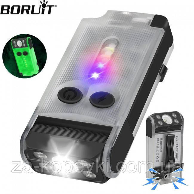 Ліхтар-брелок Boruit V30 повертається на 180° 900 Лм IP65 + Power Bank Прозорий