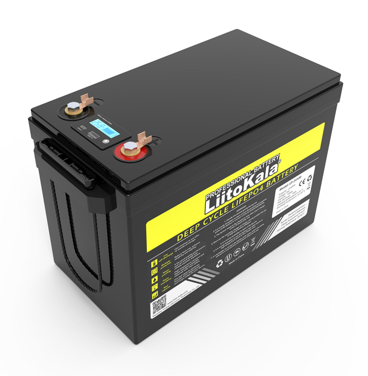 Акумулятор LiitoKala LiFePO4 LCD 24В 100Аг із вбудованим BMS