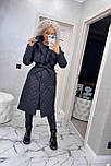 Пальто-куртка тренч стьобане демісезонне утеплене з поясом, фото 3
