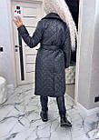 Пальто-куртка тренч стьобане демісезонне утеплене з поясом, фото 5