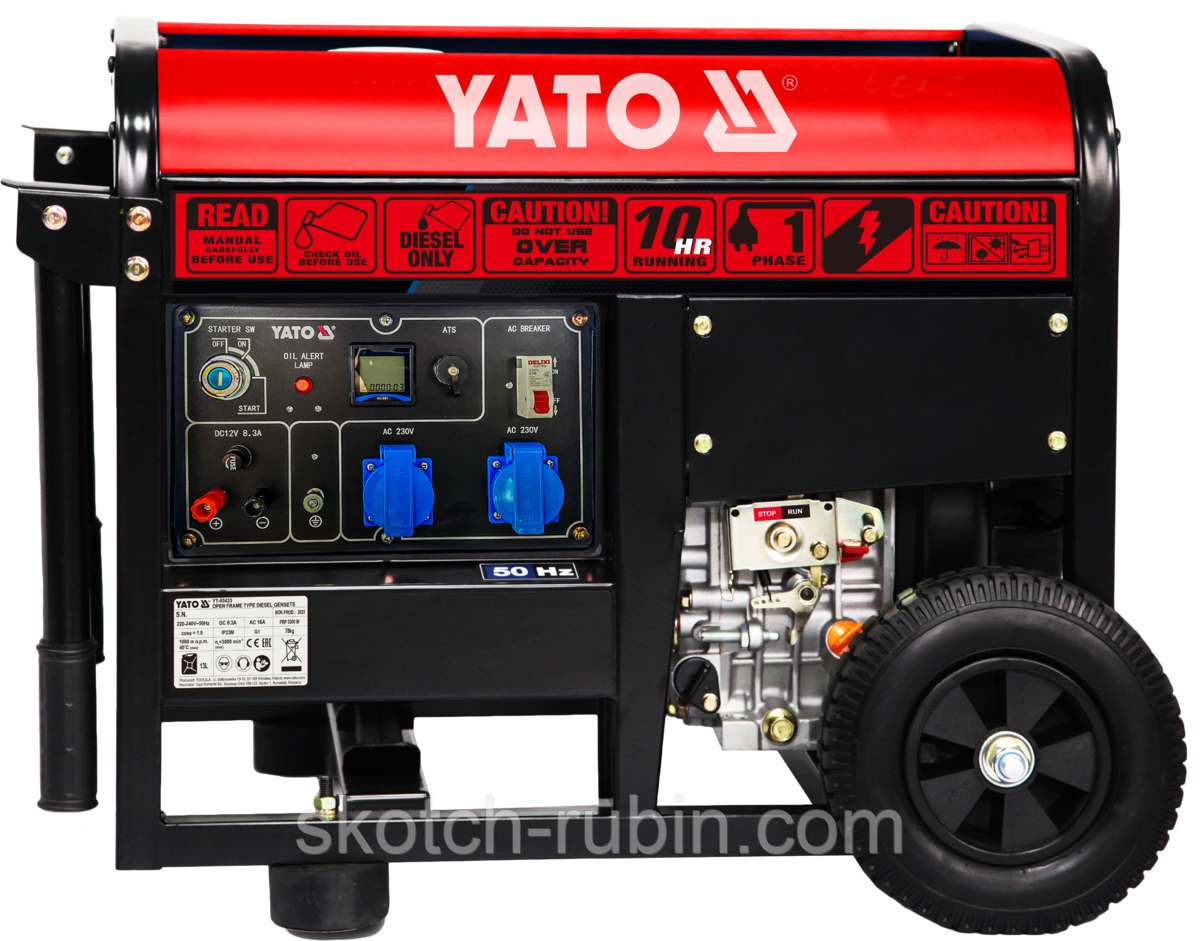 Генератор струму дизельий YATO: P= 3.2 кВт, U= 230 V AC