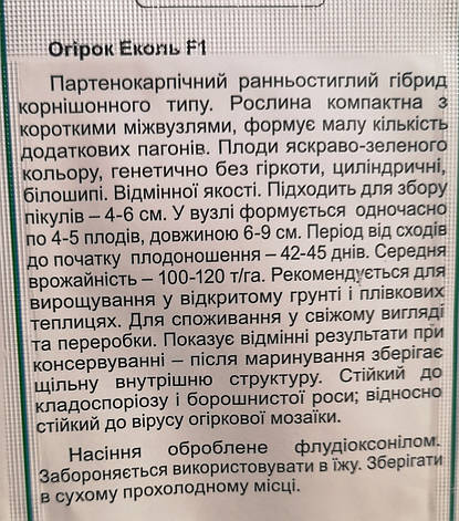 Огірок Еколь F1 10 нас., фото 3
