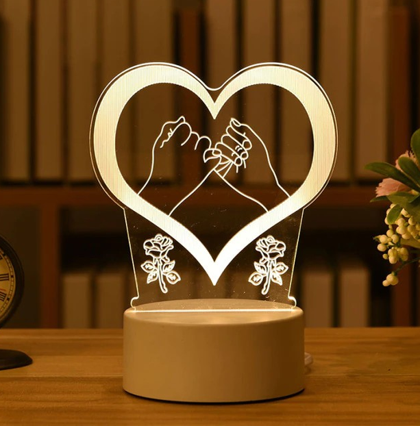 LED-нічник з ефектом 3D у формі серця (на батарейках і USB), оригінальний подарунок нічник для дівчини