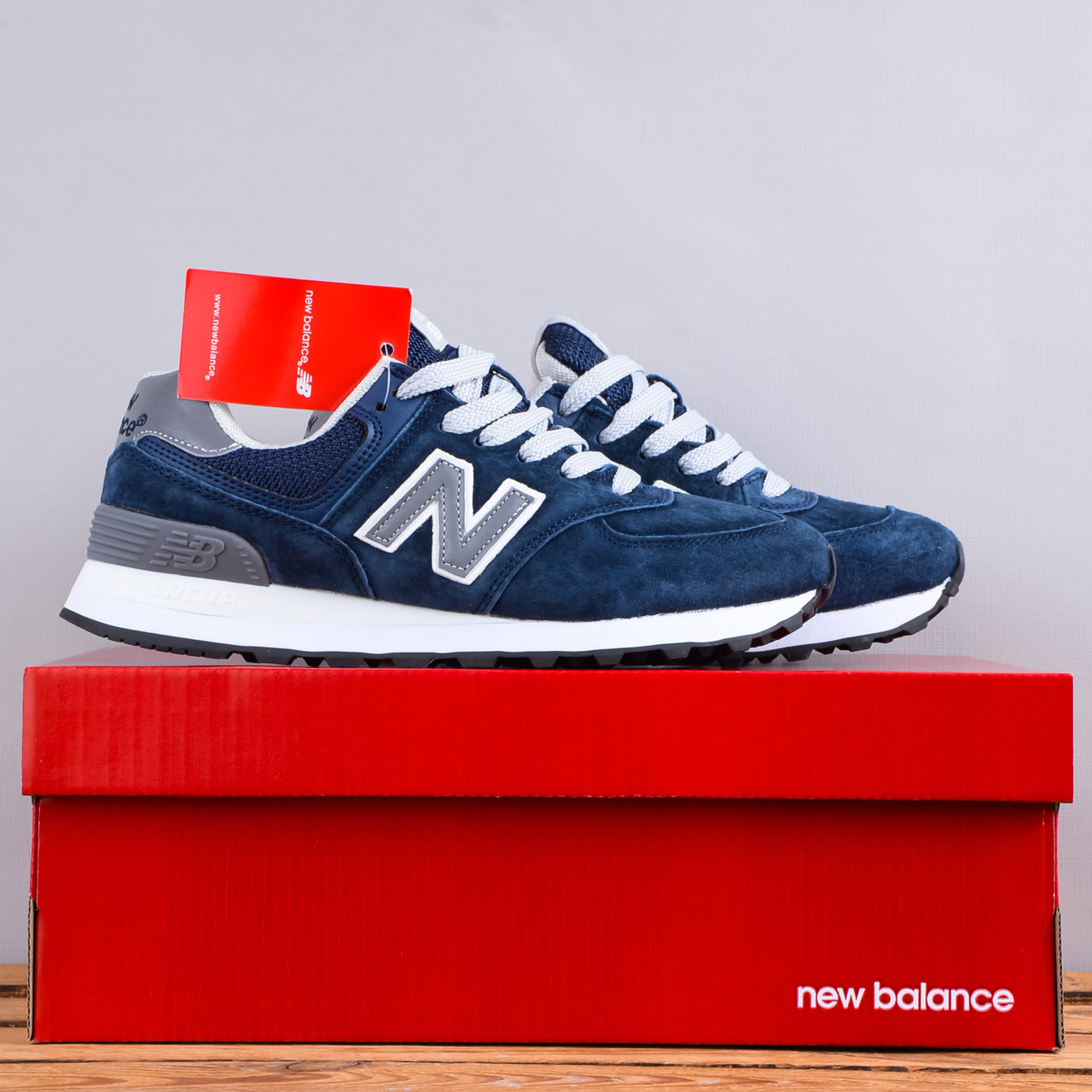 РОЗПРОДАЖ Кросівки New Balance 574 сині повністю замшеві рефлективні, фото 1