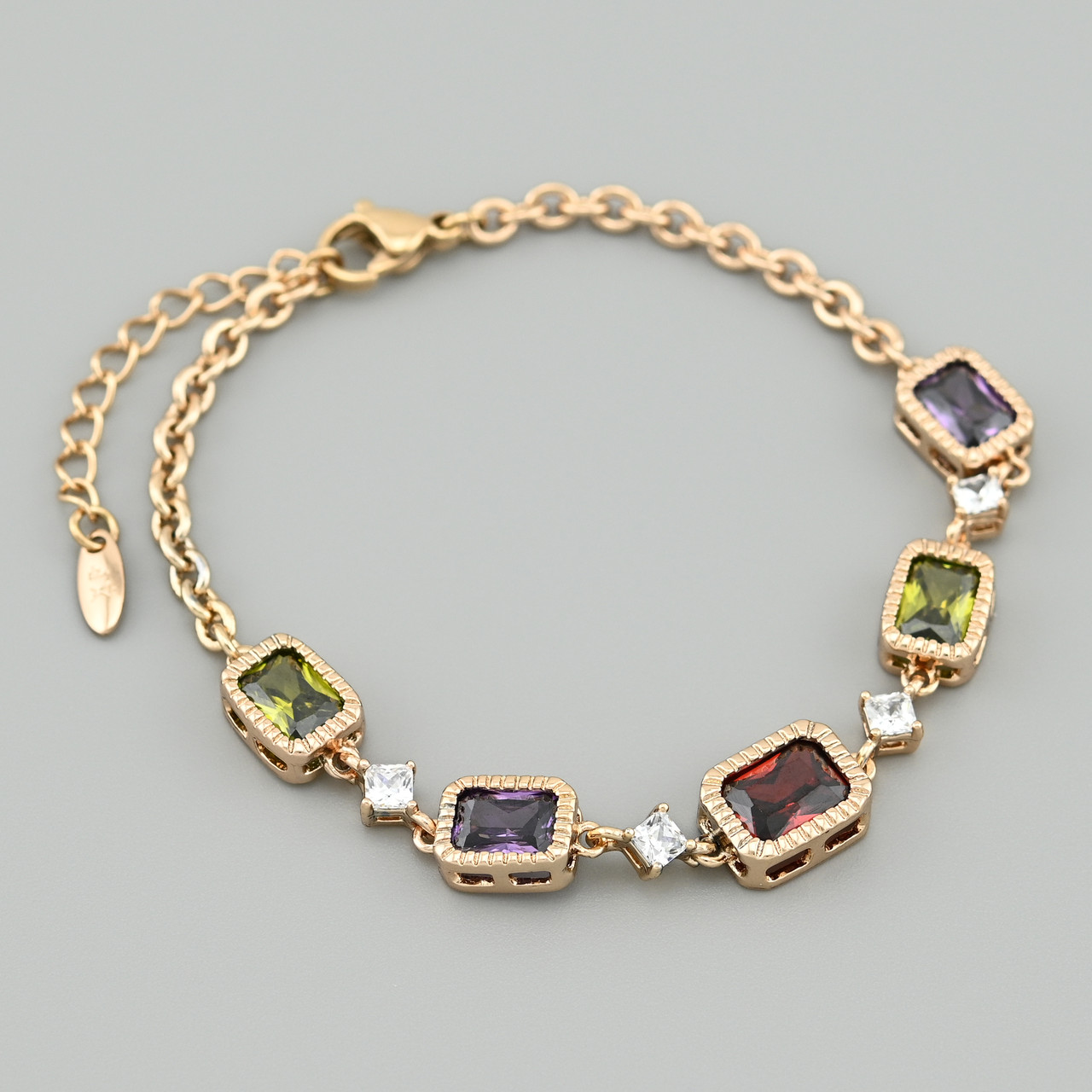 Браслет Витонченість форм 45929 ширина 3 мм різнокольорові фіаніти позолота 18К довжина 17+3, фото 1