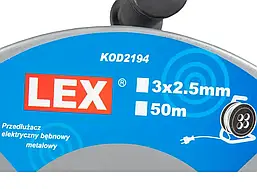 Подовжувач на котушці із заземленням 3x2,5 50 м 4 гнізда LEX, фото 4