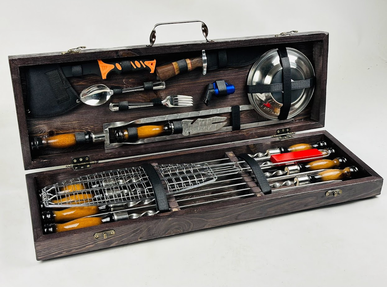 Подарунковий набір для пікніка Пікнік МАХ ручної роботи (шампура та аксесуари). Набір для приготування шашлику.