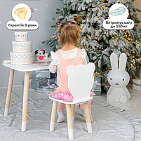 Прямокутний стіл з дерева 46х60х45 і стілець спинка в виді медведика 26.5х26х25, стільчик та столик для дівчинки,білим, фото 5