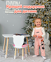 Прямокутний стіл з дерева 46х60х45 і стілець спинка в виді медведика 26.5х26х25, стільчик та столик для дівчинки,білим, фото 4