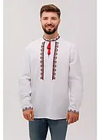 Вишиванка чоловіча (льон білий) з червоною вишивкою