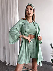 КОМПЛЕКТ домашній 4в1 Халат+топ+майка+пов'язка ТРИКОТАЖ РУБЧИК ZEFFIRO ФІСТАШКА 130