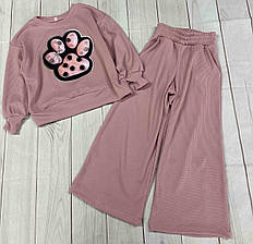 Костюм дитячий двійка для дівчаток пудрового кольору з принтом антистрес розміри 116, 122, 128