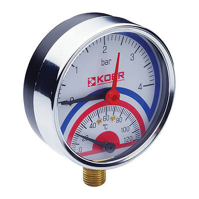 Термо-манометр радіальний з нижнім підключенням KOER KM.821R 0-4 bar, 0-120°C, d80мм, 1/2'' (KR0213)