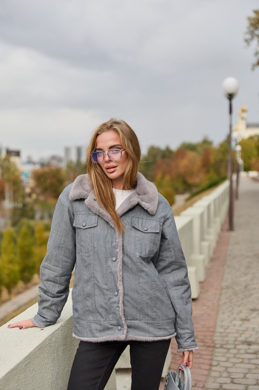 Куртка євро-зима з кишенями з джинсової тканини, фото 1