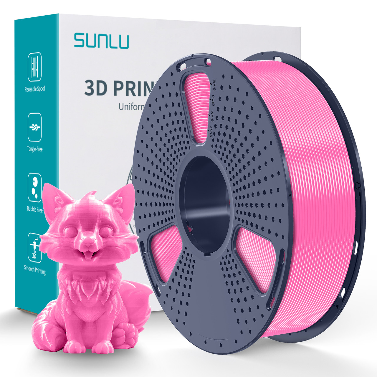 Пластик філамент для 3Д-друку SUNLU PETG Pink (00340801Z), Reusable Spool, 1.75мм, 1кг, 230-260°C, Рожевий