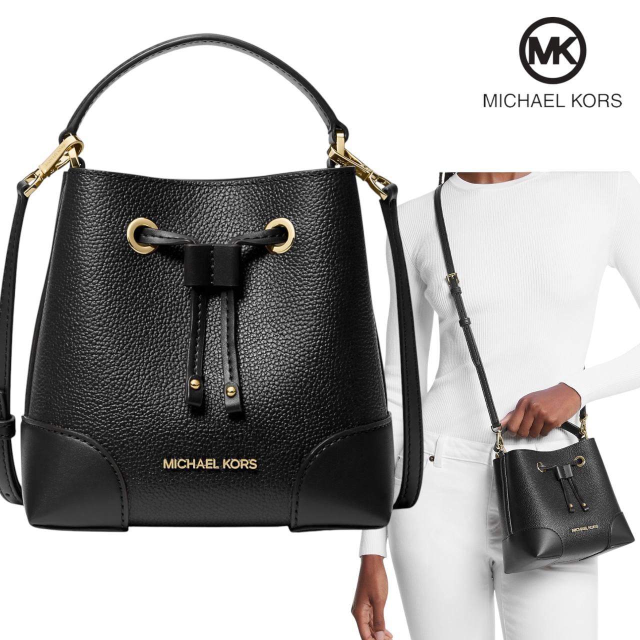 Жіноча шкіряна сумка Michael Kors Mercer Small Pebbled Leather Bucket Bag (чорна) ОРИГІНАЛ