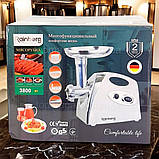 Електром'ясорубка соковижималка 3800 Вт Rainberg шнекова з насадкою кеббе 3 решітками для фаршу і реверсом, фото 8