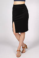 Стильная, обтягивающая трикотажная женская юбка-карандаш по колено с разрезом. Черный 38