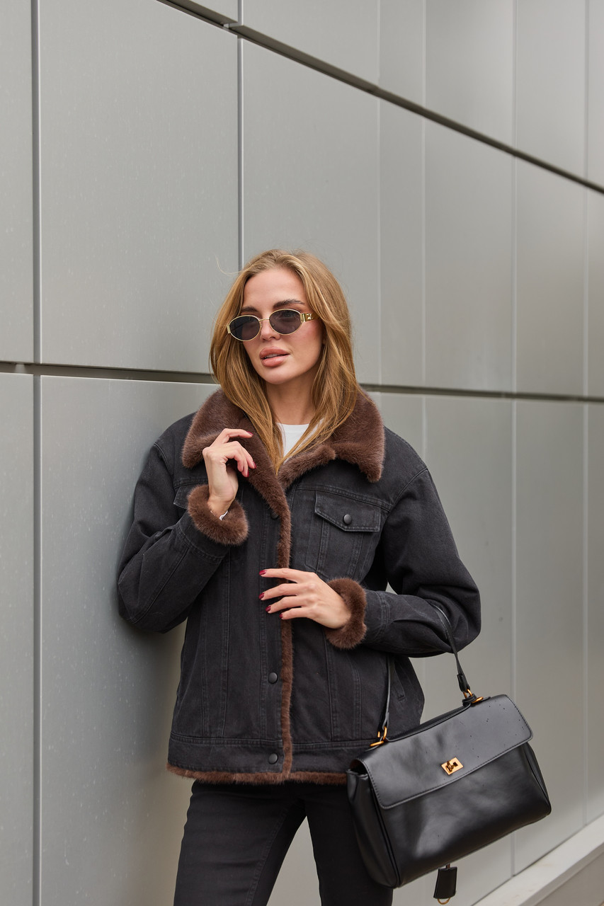 Джинсова жіноча куртка єврозима з кишенями, фото 1