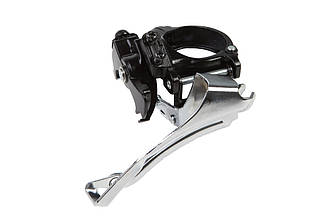 Перемикач перед. нижній хомут универсал. тяга max-42T под трубу 34,9мм (адаптер 31,8) срiблястий з чорним Micro New FD-M20