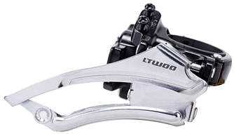 Перемикач перед. нижній хомут в+н/тяга max-42-48T под трубу 34,9мм (адаптер 31,8) срiблястий з чорним L-TWOO FD-V5009L 3x9 індекс