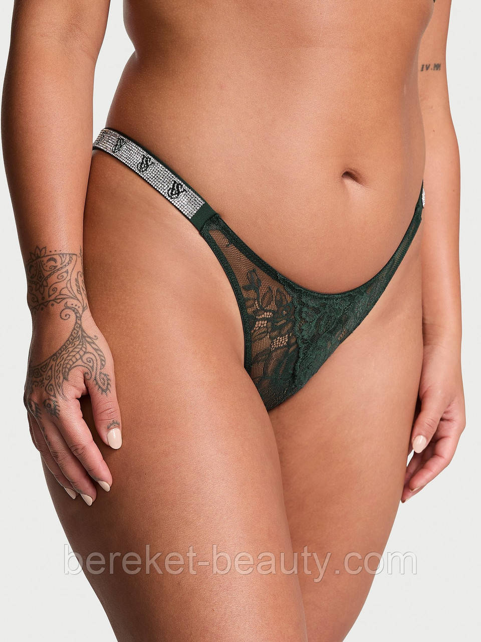Трусики зі стразами Victoria's Secret Shine Strap (Botanical Green), S 667560323705